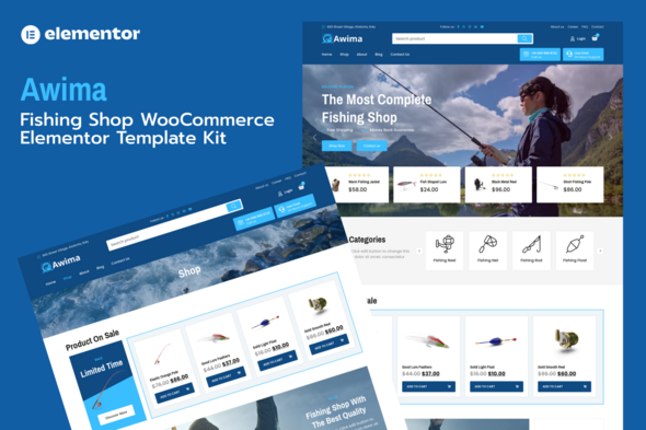 Awima - Fishing Shop & Store WooCommerce Elementor Pro Template Kit