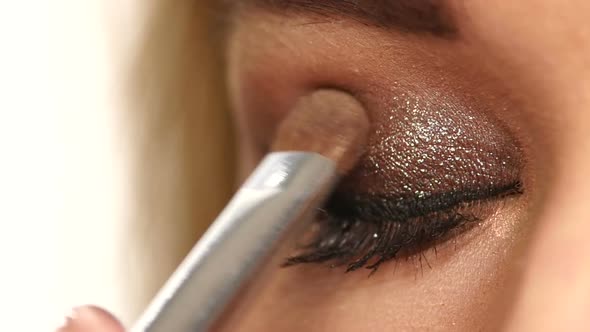 Perfect Makeup. Beauty Fashion. Eyelashes. Cosmetic Eyeshadow. Close Up. Slow Motion