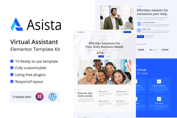 Asista - Virtual Assistant  Elementor Template Kit