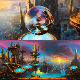 8K HDR Cyberpunk Metropolis with Spiraling Towers and Floating Platforms Background - 3DOcean Item for Sale
