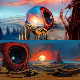 8K HDR Decaying Wasteland with Crimson Glow and Ruined Machinery Background - 3DOcean Item for Sale
