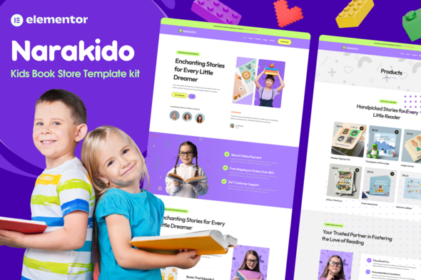 Narakido – Kids Bookstore Elementor Template Kit – 0 Sold!