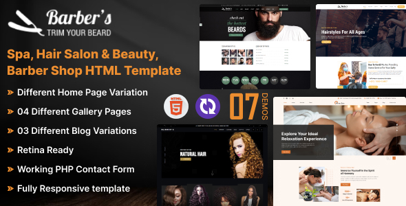 Spa, Hair Salon & Beauty, Barber Shop Html Template