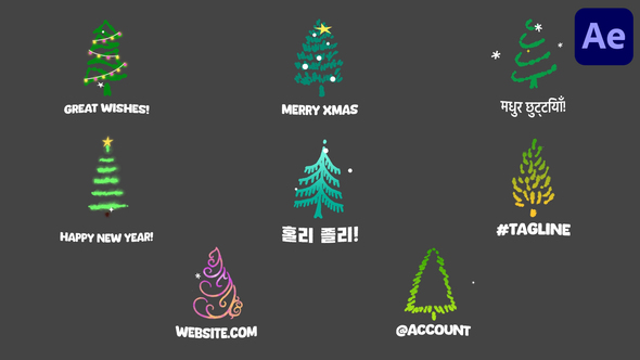 Cartoon Christmas Trees Animations Icons And Titles for After Effects alt