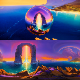 8K HDR Endless Sapphire Seas and Alien Stone Arches Background - 3DOcean Item for Sale