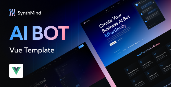 SynthMind - AI Generator Bot Business and Technology Startup Vue Template