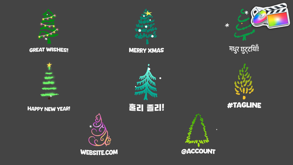 Cartoon Christmas Trees Animations Icons And Titles for FCPX alt