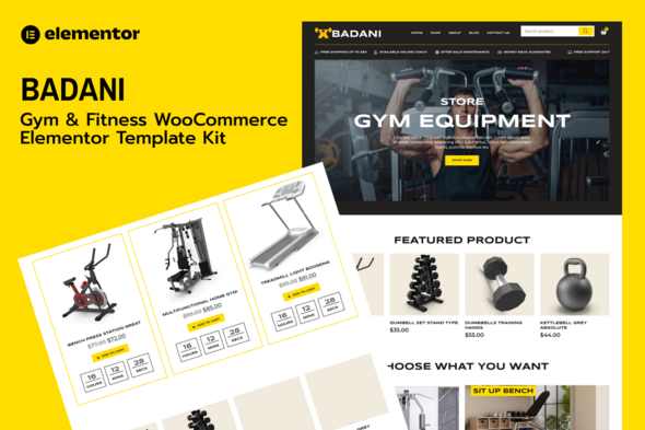 Badani - Gym Fitness Equipment Shop & Store WooCommerce Elementor Pro Template Kit