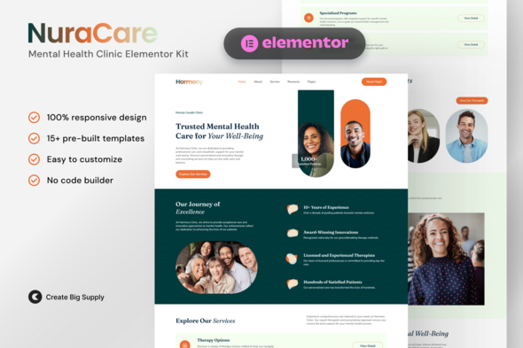 NuraCare – Mental Health Clinic Elementor Template Kit – 0 Sold!