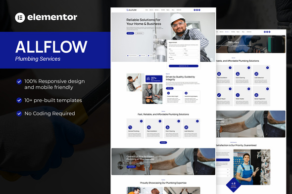 Allflow – Plumbing Services Elementor Pro Template Kit – 0 Sold!