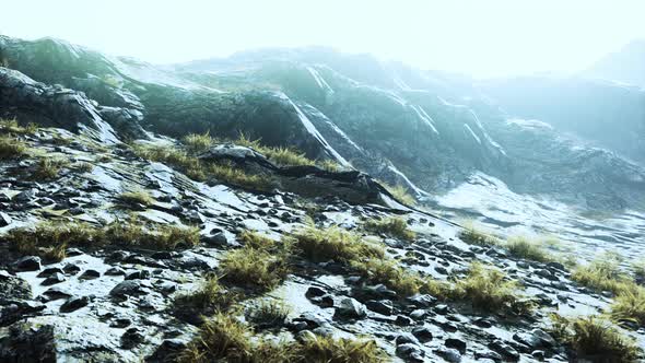 Landscape of Mountains with Dry Grass in Summer Season