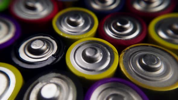 Various Close Up Background of Various Alkaline Batteries