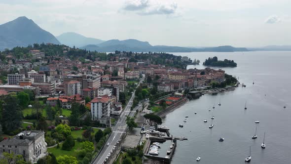 Establishing Done Shot of the Town of Verbania, in the Middle of The Lago Maggiore