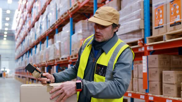 Warehouse worker looking at packages