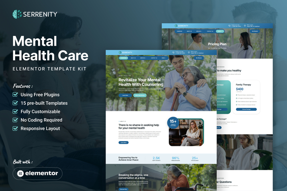 Serrenity – Mental Health Care Elementor Template Kit – 0 Sold!