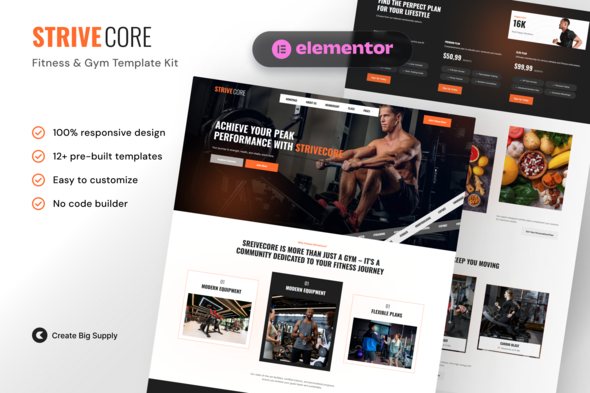 StriveCore – Fitness & Gym Elementor Template Kit – 0 Sold!