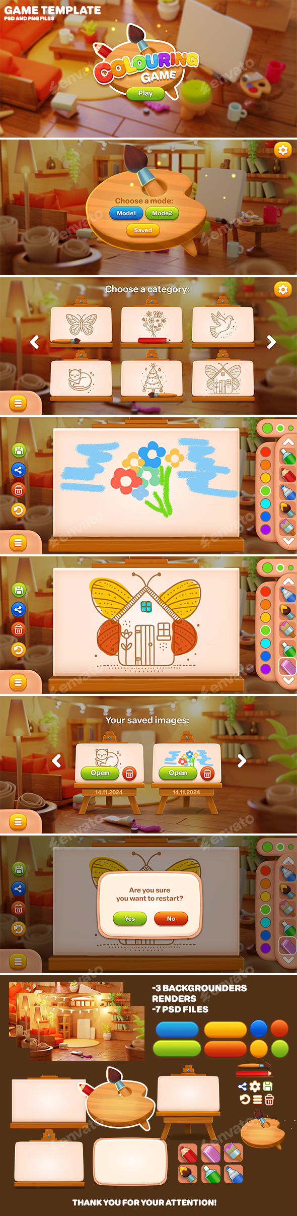 Colouring  Drawing Game UI set