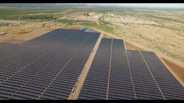 Solar panel . aerial view. A solar power plant located in a valley.