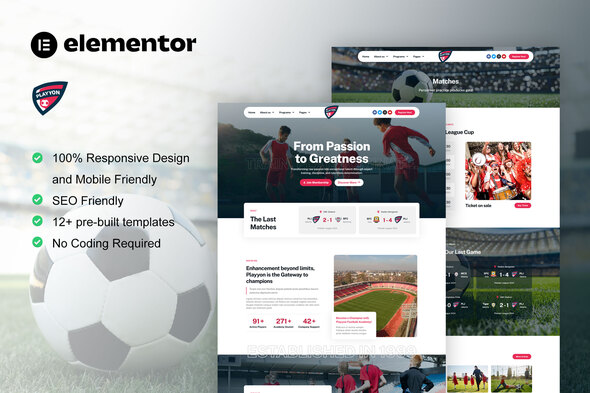 Playyon – Football Team & Sports Academy Elementor Pro Template Kit – 0 Sold!