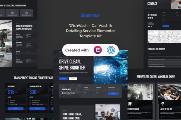 WishWash –  Car Wash & Detailing Service Elementor Template Kit – 0 Sold!