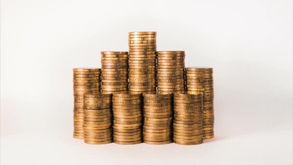 Isolated Motion Graph with Gold Coins on White Background