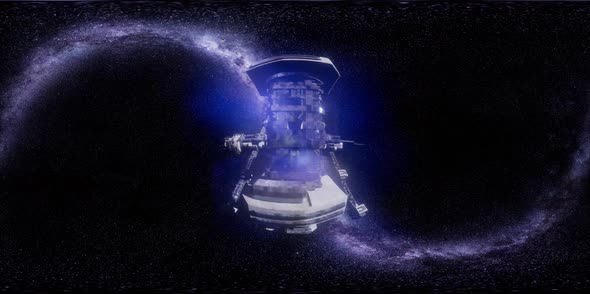 Vr 360 Futuristic Spaceship Flying in Space with Mily Way alt