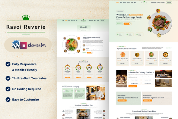 Rasoi Reverie — Restaurant & Cafe Elementor Template Kit – 0 Sold!