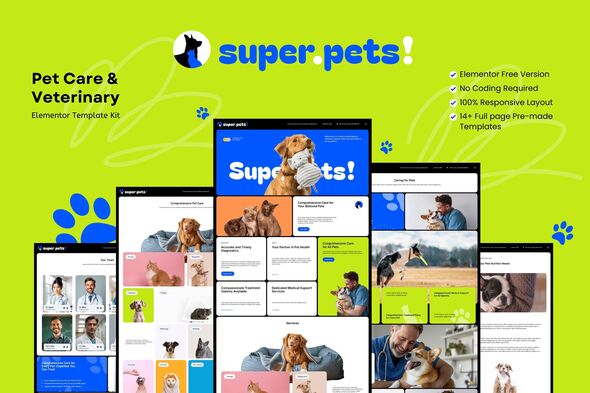 Superpets – Pet care & Veterinary Elementor Template kit – 0 Sold!