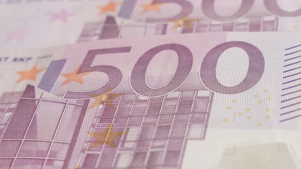 Panning on row of 500 euro banknotes 4K 2160p 30fps UltraHD    footage - Close-up of five hundred  E