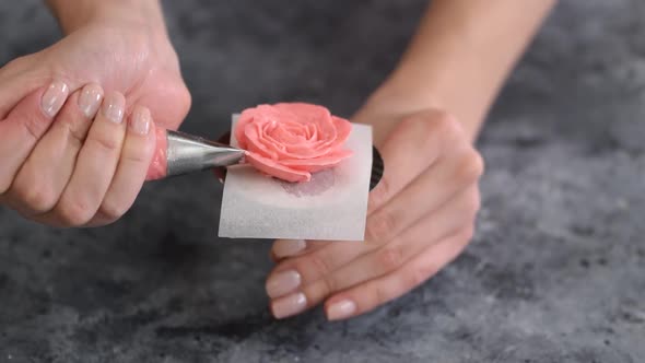 Making Pink Buttercream Frosting Flower Roses