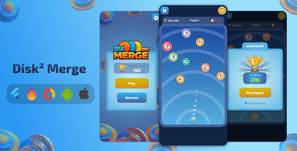 Disk² Merge Game with AdMob for Android & iOS Flutter + Flame