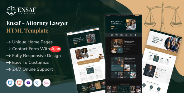 Ensaf – Attorney Lawyer HTML Template – 0 Sold!