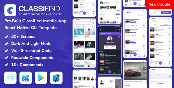 Classifind - React Native CLI Classified Mobile App Template