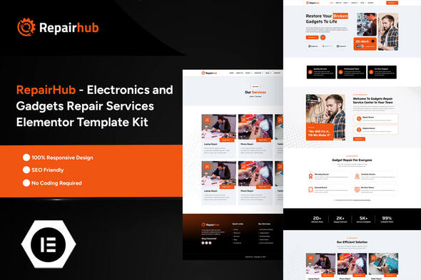 RepairHub – Electronics & Gadgets Repair Services Elementor Pro Template Kit – 0 Sold!