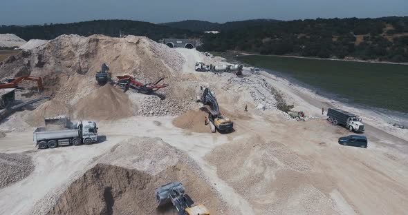 Aerial footage of a large scale highway construction project