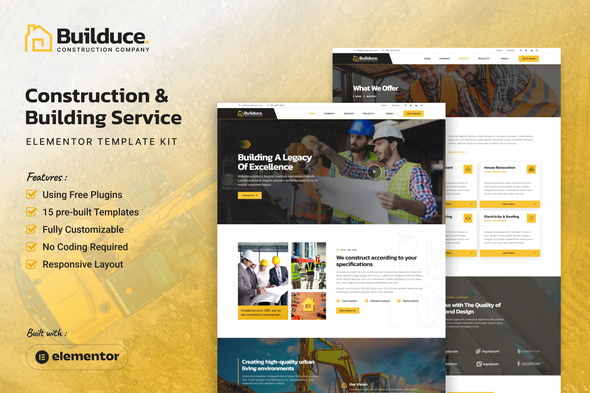 Builduce - Construction & Building Service Elementor Template Kit