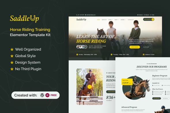 SaddleUp - Horse Riding Training Elementor Template Kit