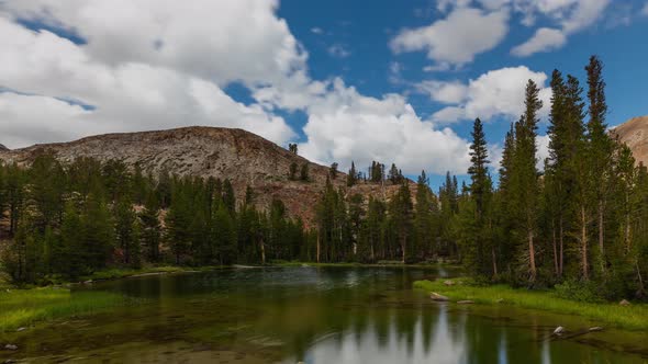 Time Lapse of the clouds above a beautiful mountain lake