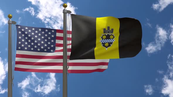Usa Flag Vs Pittsburgh City Flag Pennsylvania  On Flagpole