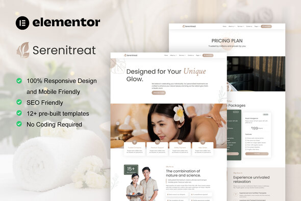 SereniTreat – Spa & Beauty Care Elementor Pro Template Kit – 0 Sold!