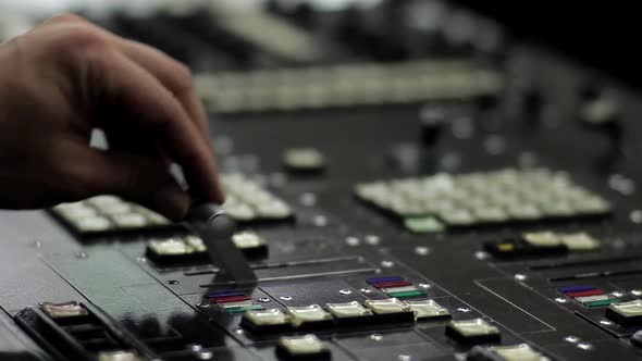 Professional Broadcast Video Switcher at TV Broadcasting Studio.