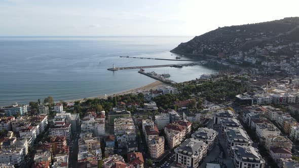 Aerial View Alanya Turkey  Resort Town Seashore