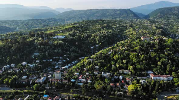 The Center of the City of Sukhum in the Summer at Sunset