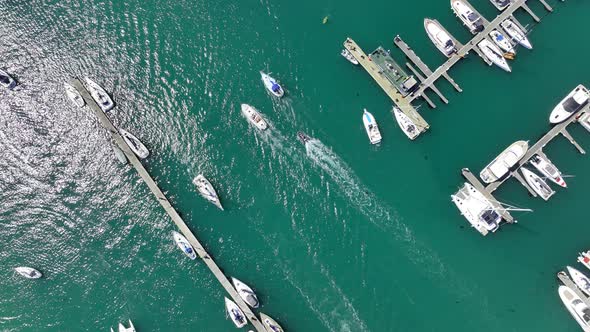 Yachts and Boats on a River Pleasure Boating Bird's Eye View