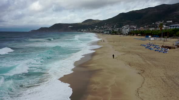 Storm at Sea Filmed on a Drone Alanya Turkey 4 K