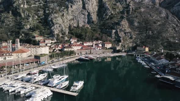 Aerial view of Kotor bay in winter time on Montenegro