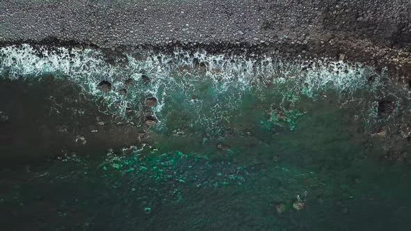 Top View of a Deserted Black Volcanic Beach