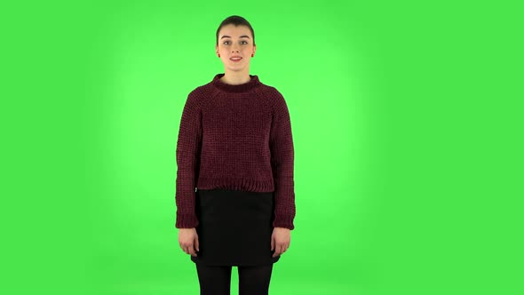 Woman Waving Hand and Showing Gesture Come Here, Green Screen