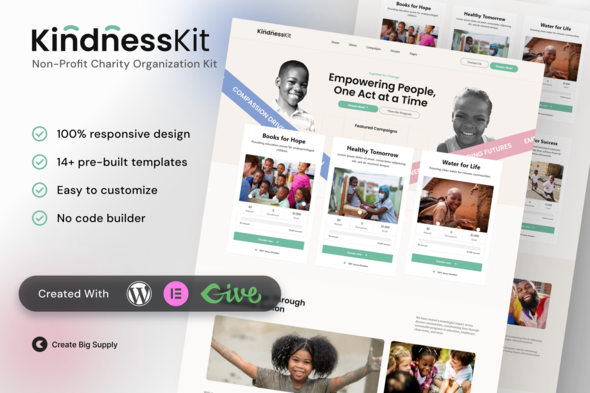 KindnessKit - Non-Profit & Charity Elementor Template Kit – Donation & Fundraising