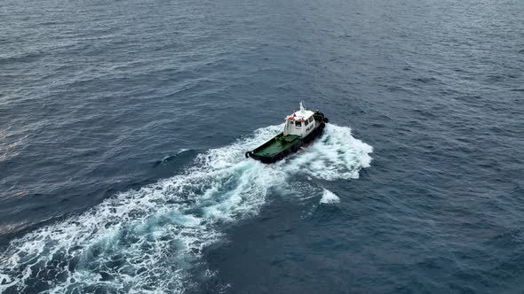 I Follow the Boat in the Open Sea Aerial View 4 k Turkey Alanya